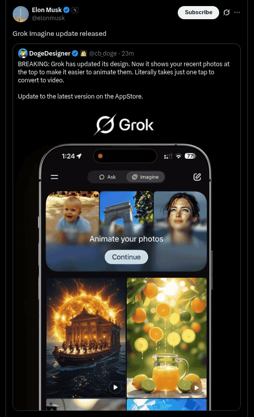 Grok Image Update - X Post