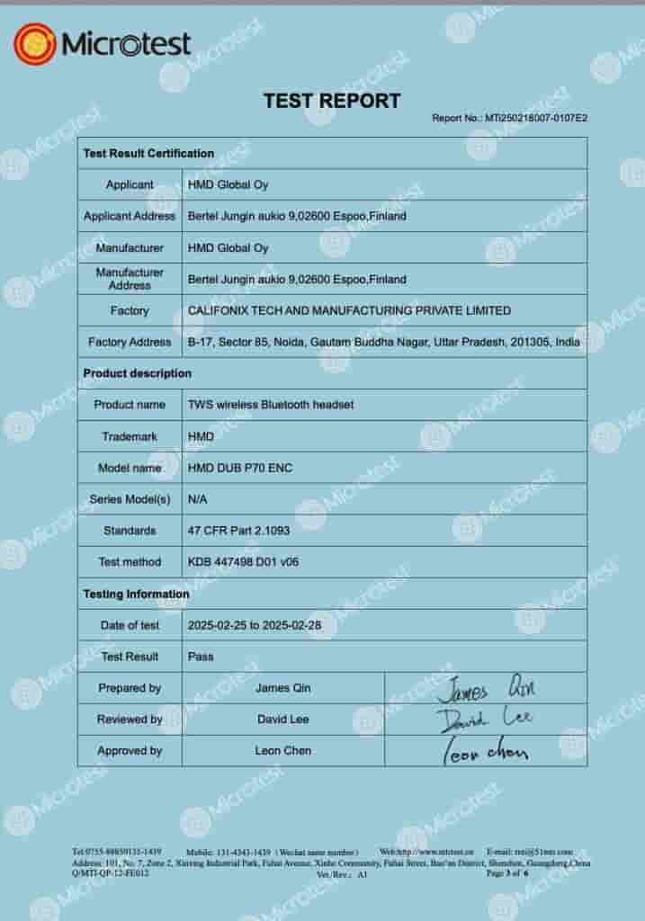 HMD DUB P70 ENC - FCC Certification (2)
