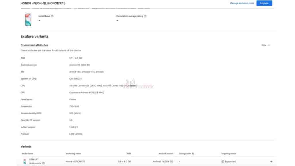 Honor X7d 4G (LGN-LX1) - Google Play Console Listing