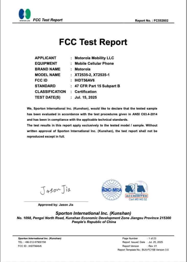 Motorola Smartphone With 'XT2535-2' and 'XT2535-1' Model Numbers - FCC Certification (1)