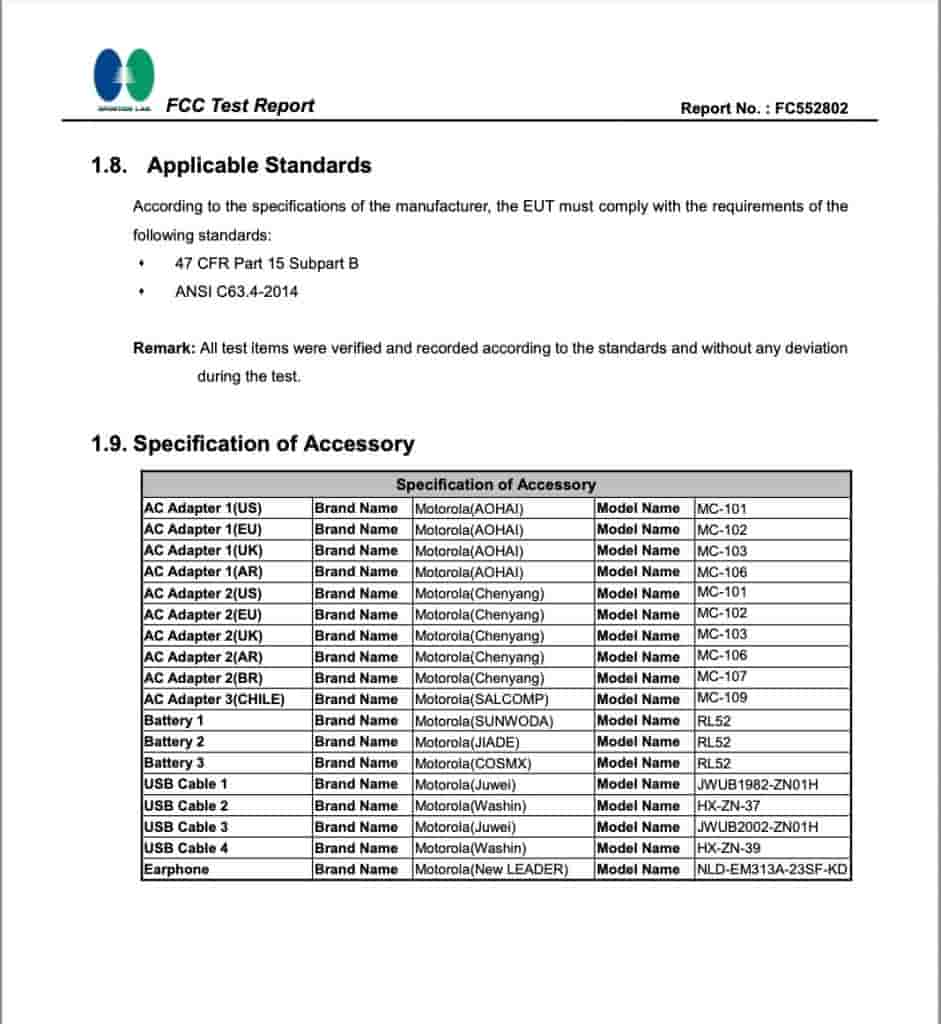 Motorola Smartphone With 'XT2535-2' and 'XT2535-1' Model Numbers - FCC Certification (5) - Battery and Charger