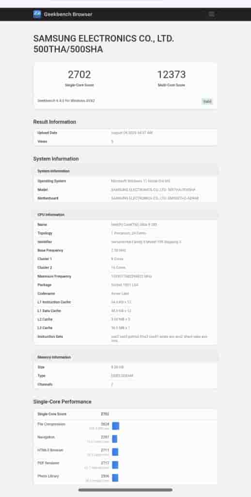 New Samsung Laptop - Geekbench Listing (1)