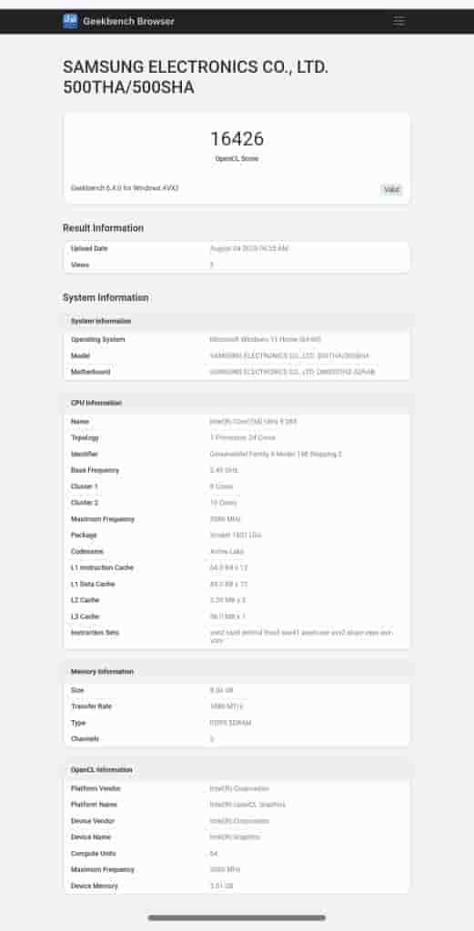 New Samsung Laptop - Geekbench Listing (2)