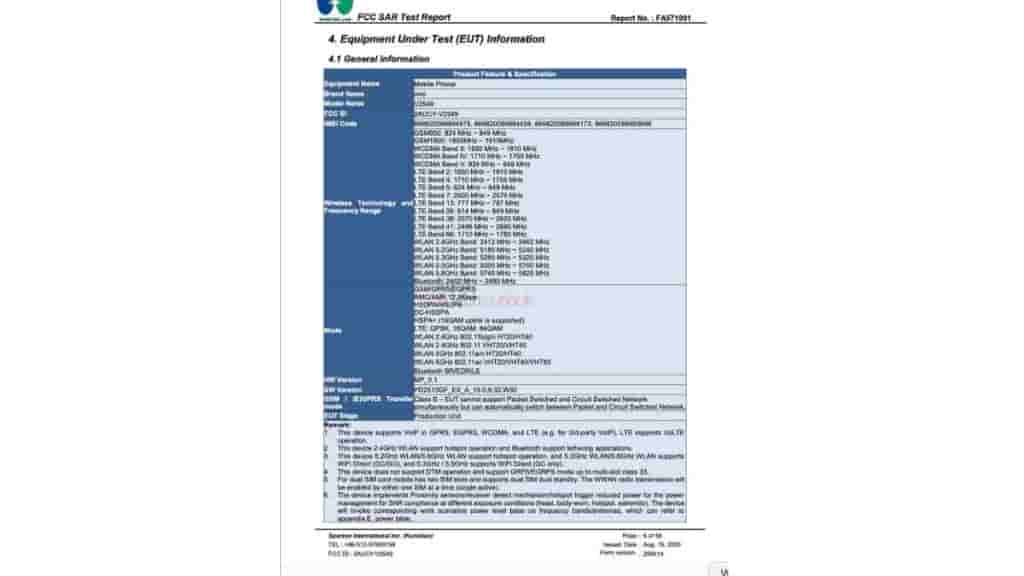 New Vivo 4G Smartphone (V2549) - FCC Certification (1)