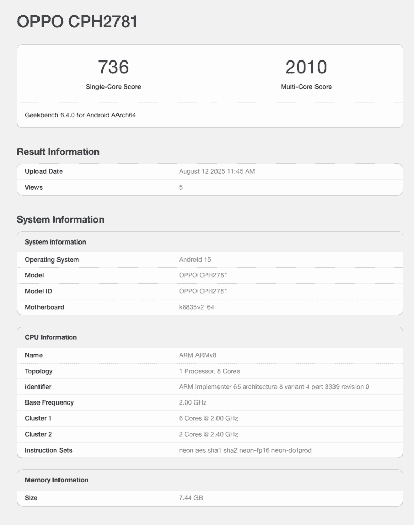 Oppo A6 Pro Geekbench Database