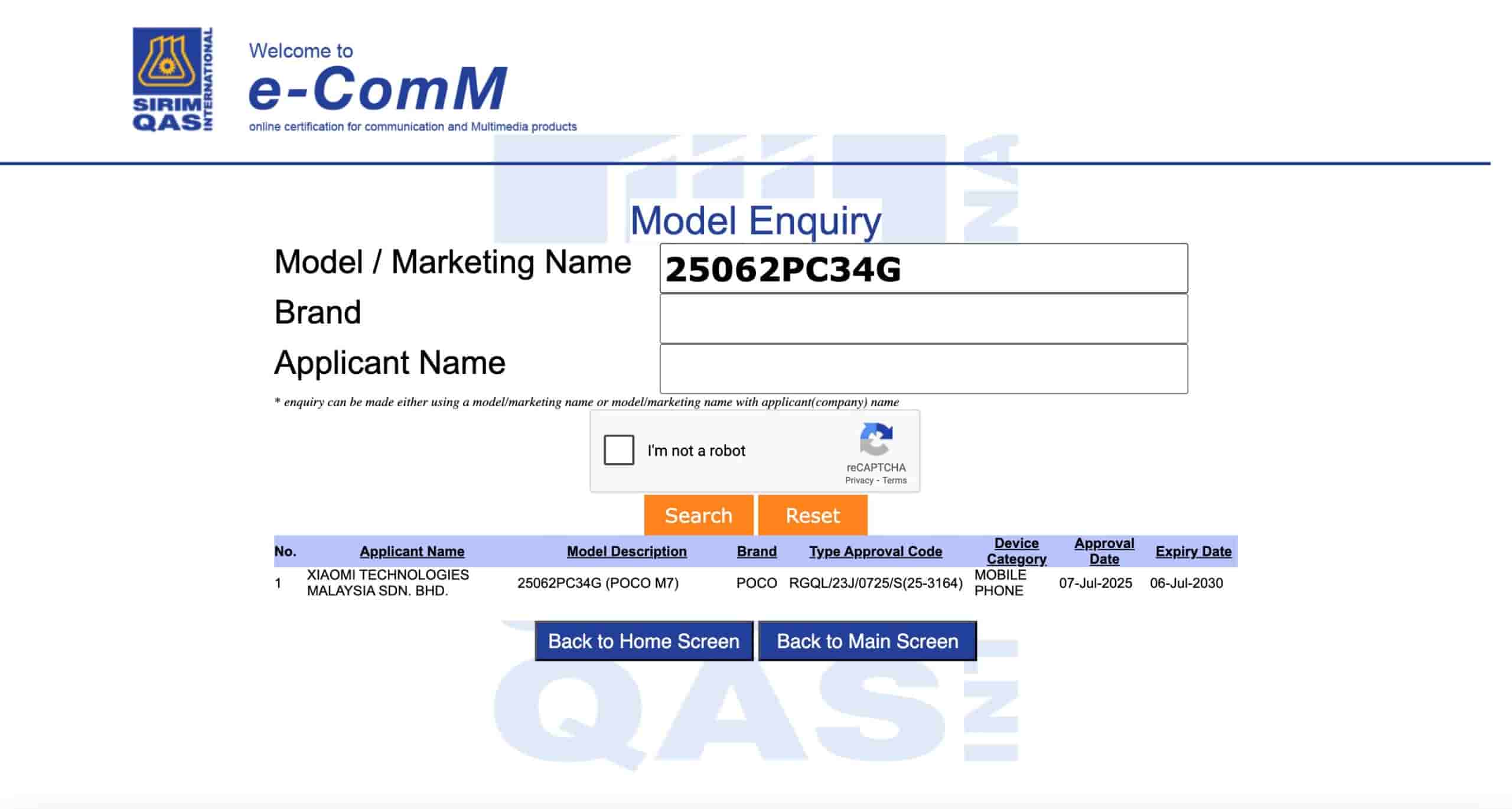 POCO M7 (25062PC34G) - SIRIM Certification