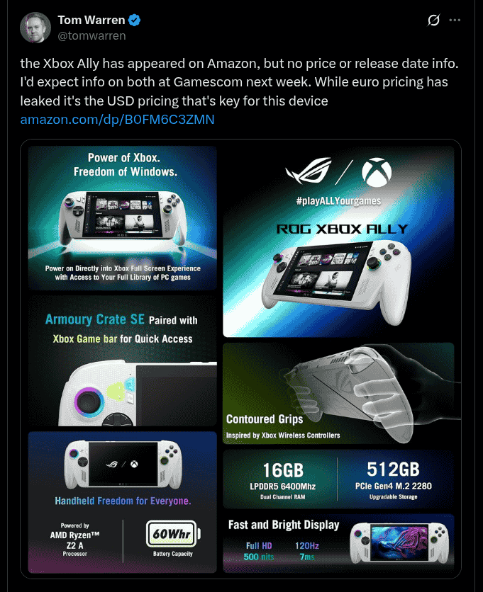ROG XBOX ALLY - Listed on Amazon (X Post)