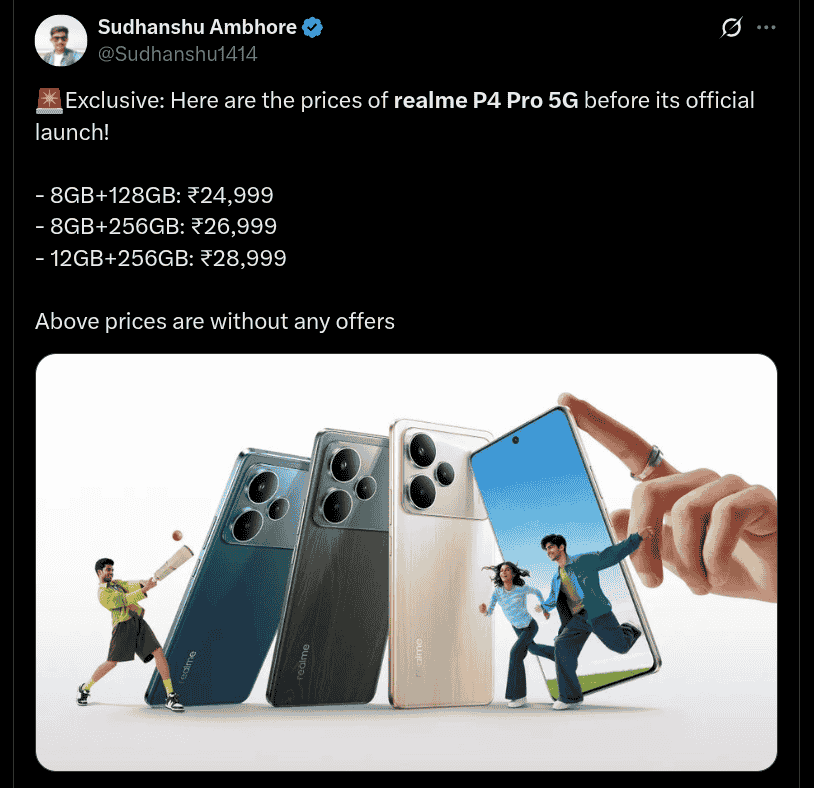 Realme P4 Pro 5G - Storage Options and Price Points Tipped