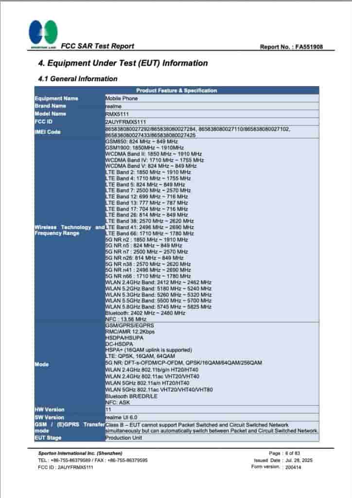 Realme 15T 5G (RMX5111) - FCC Certification (3)