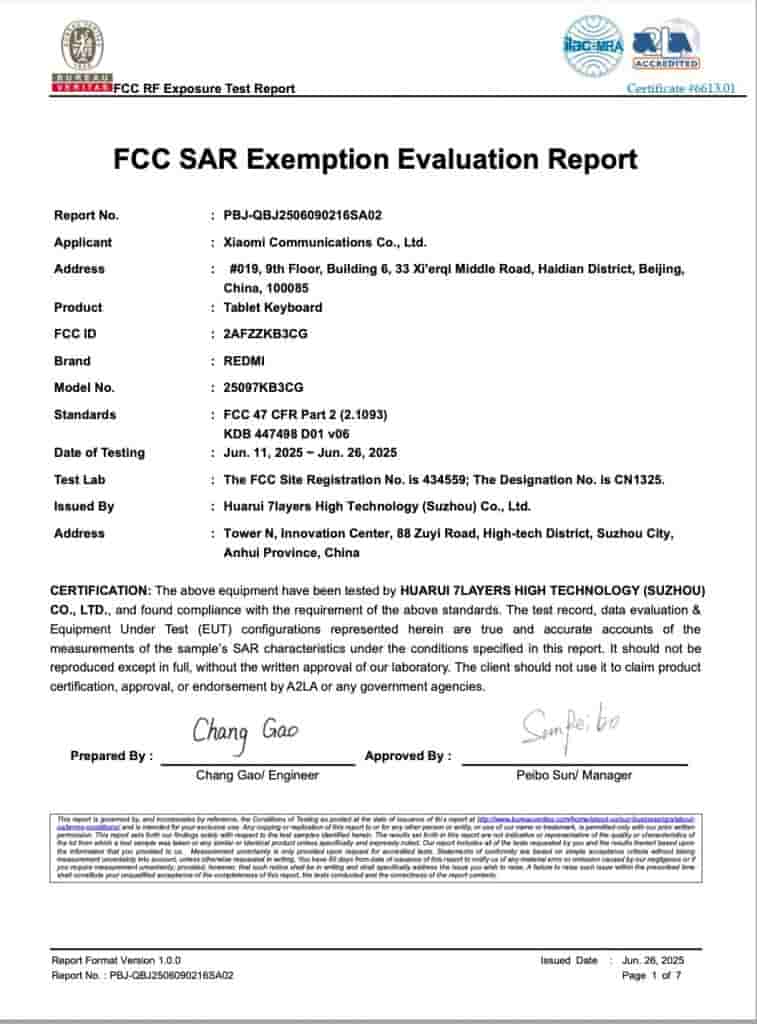 Redmi '25097KB3CG' Tablet Keyboard - FCC Certification (1)