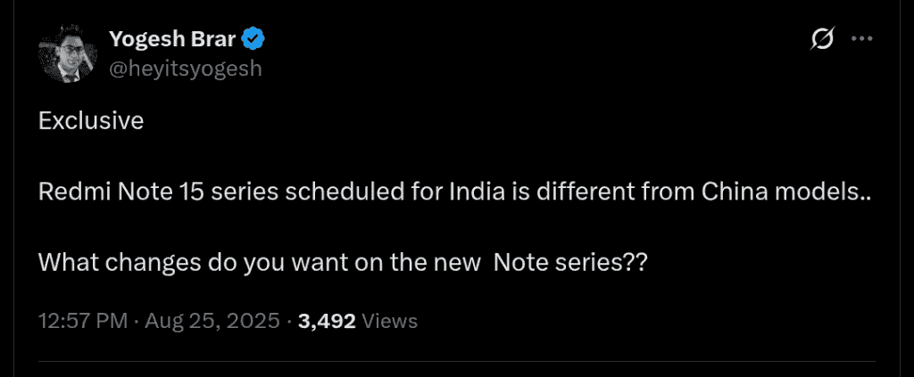 Redmi Note 15 Series - Indian Variants Update (X Post)