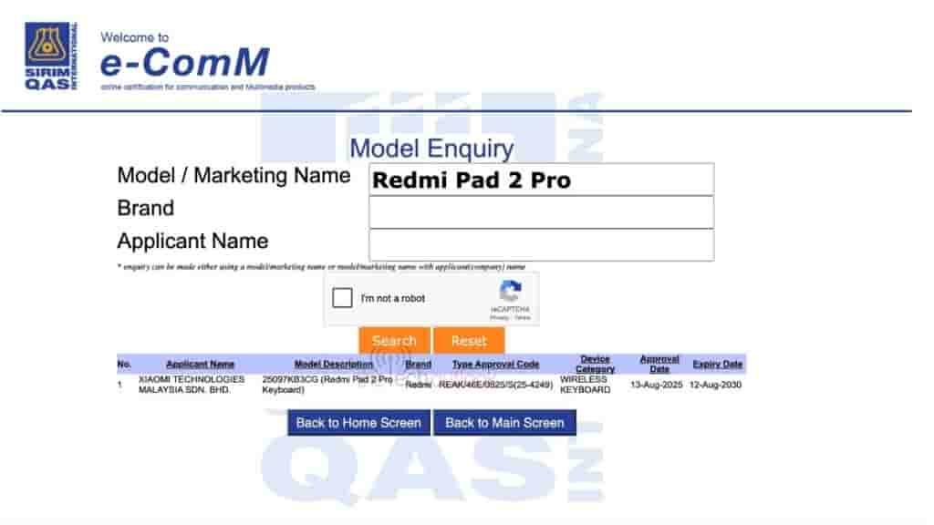 Redmi Pad 2 Pro Keyboard - SIRIM Certification