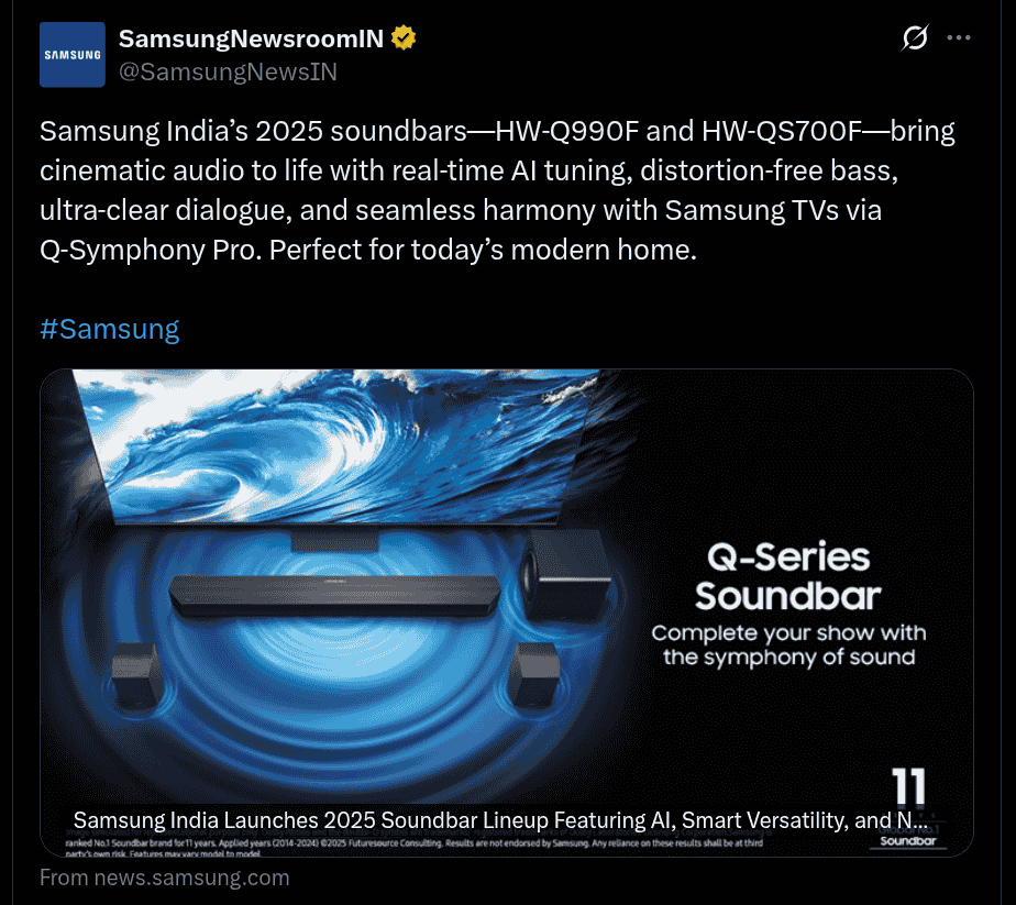 Samsung 2025 Q-Series Soundbar Lineup Introduced in India - X Post