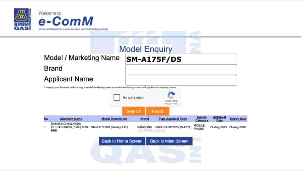 Samsung Galaxy A17 4G - SIRIM Certification