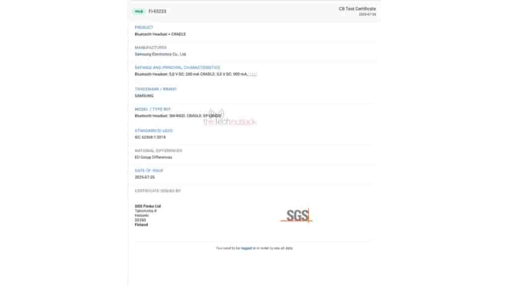 Samsung Galaxy Buds 3 FE (SM-R420) - SGS Certification