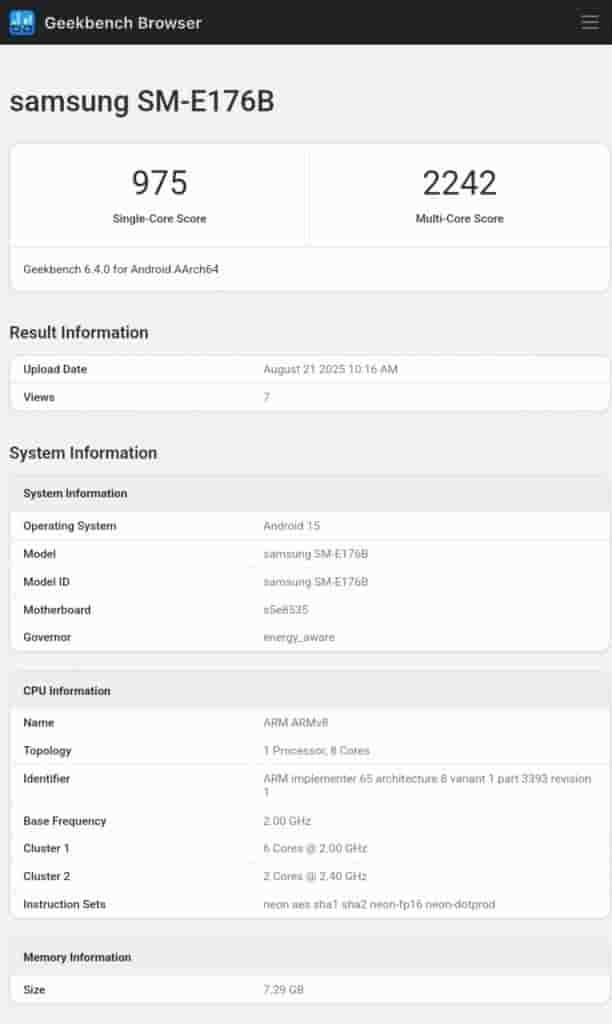 Samsung Galaxy F17 5G - Geekbench Listing
