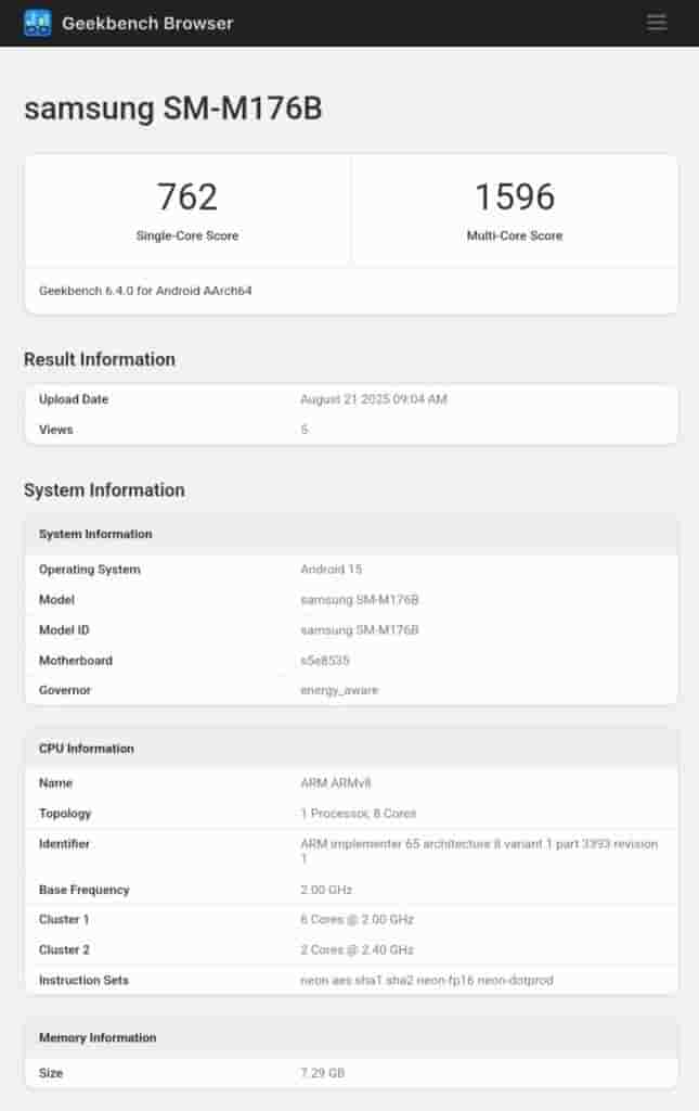 Samsung Galaxy M17 5G - Geekbench Listing