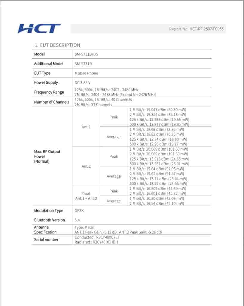 Samsung Galaxy S25 FE (SM-S731B/DS, SM-S731B) - FCC Certification (3)