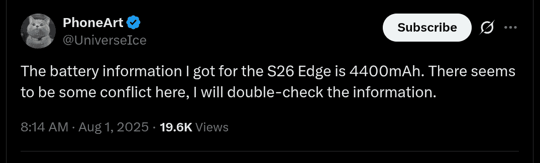 Samsung Galaxy S26 Edge - Battery Tipped by @UniverseIce