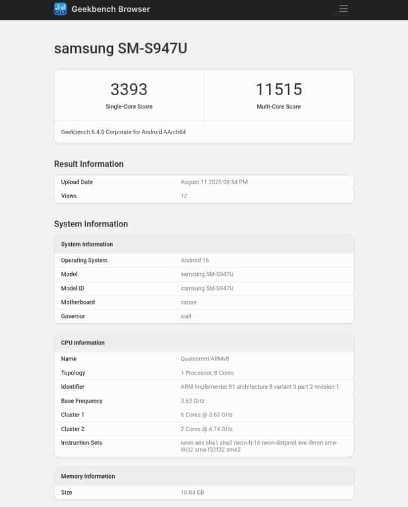 Samsung Galaxy S26 Edge - Geekbench Listing (1)