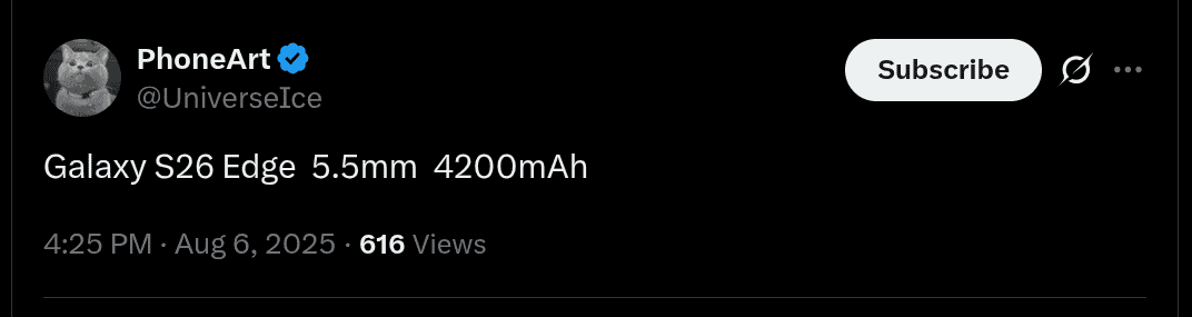 Samsung Galaxy S26 Edge - Thickness and Battery Capacity Tipped