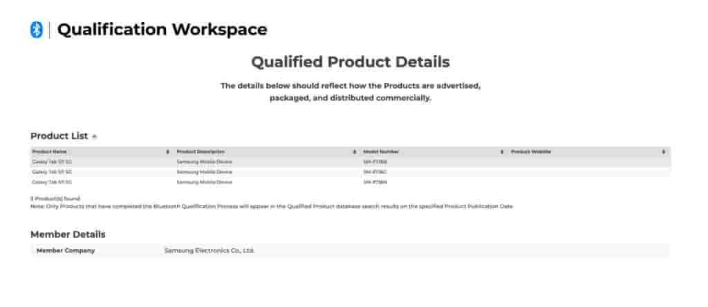Samsung Galaxy Tab S11 (5G Variants) - Bluetooth SIG Certification