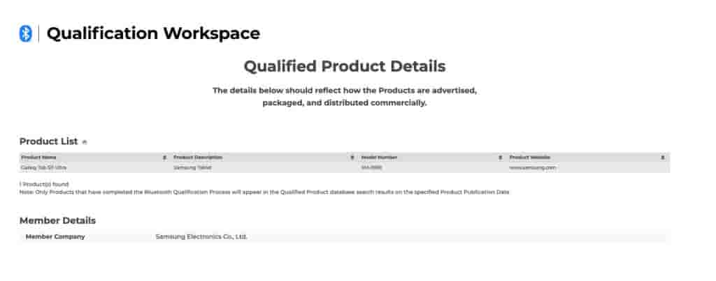 Samsung Galaxy Tab S11 Ultra (SM-X930) - Bluetooth SIG Listing