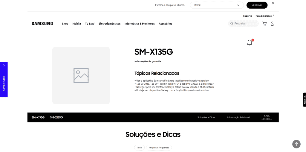 Samsung'SM-X135G' - Support Page Now Live in Brazil