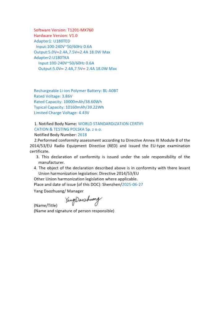 Tecno MegaPad Pro (T1201) - Declaration of Conformity (2)