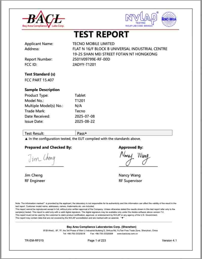 Tecno MegaPad Pro (T1201) - FCC Certification (1)