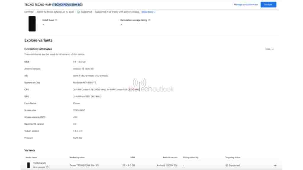 Tecno Pova Slim 5G - Google Play Console Listing
