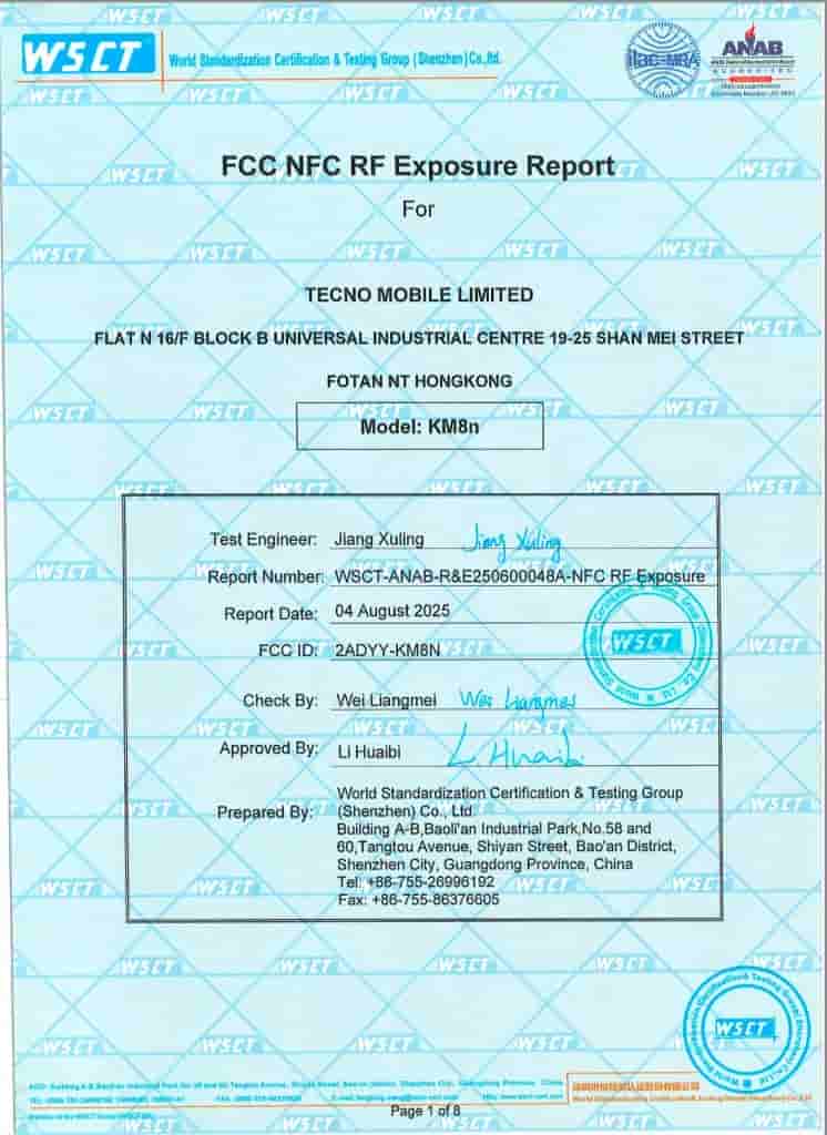 Tecno Spark 40 5G - FCC Certification (1)