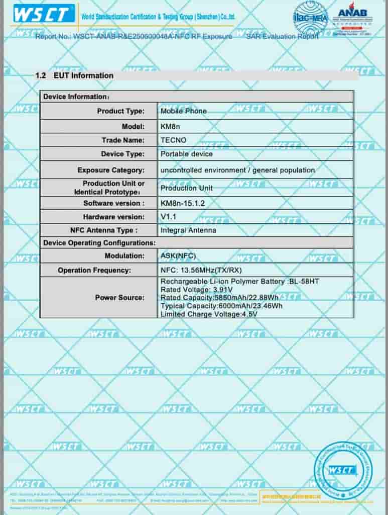 Tecno Spark 40 5G - FCC Certification (2)