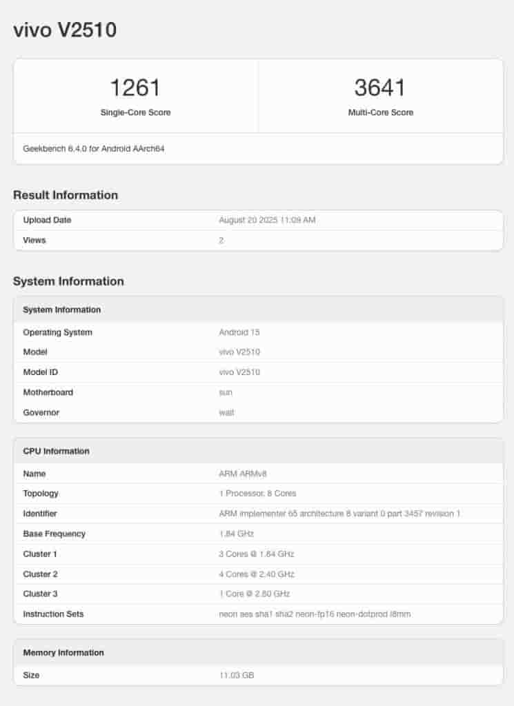 Vivo 'V2510' - Geekbench Listing (1)