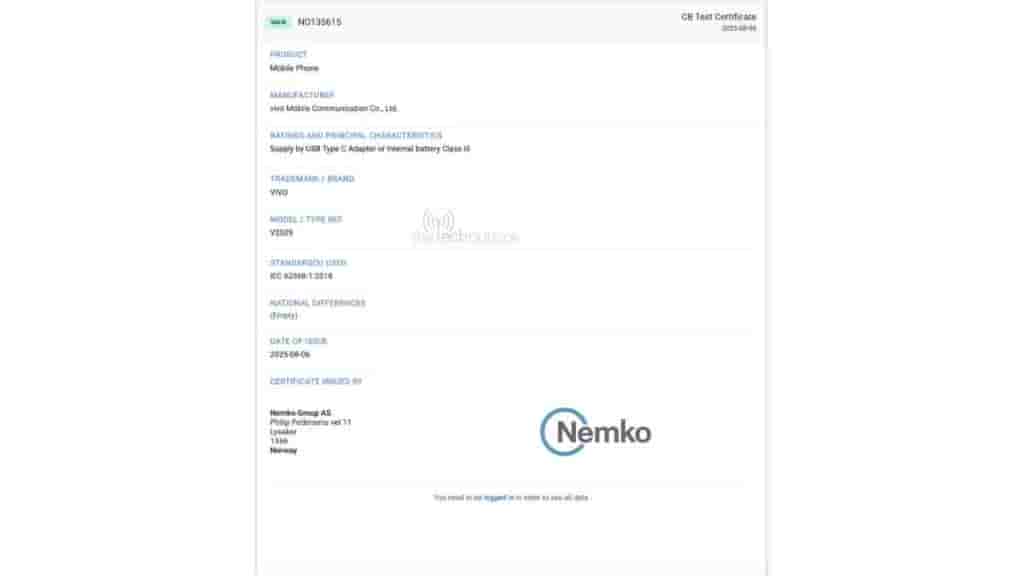 Vivo V60 Lite 5G (V2529) - Nemko Certification