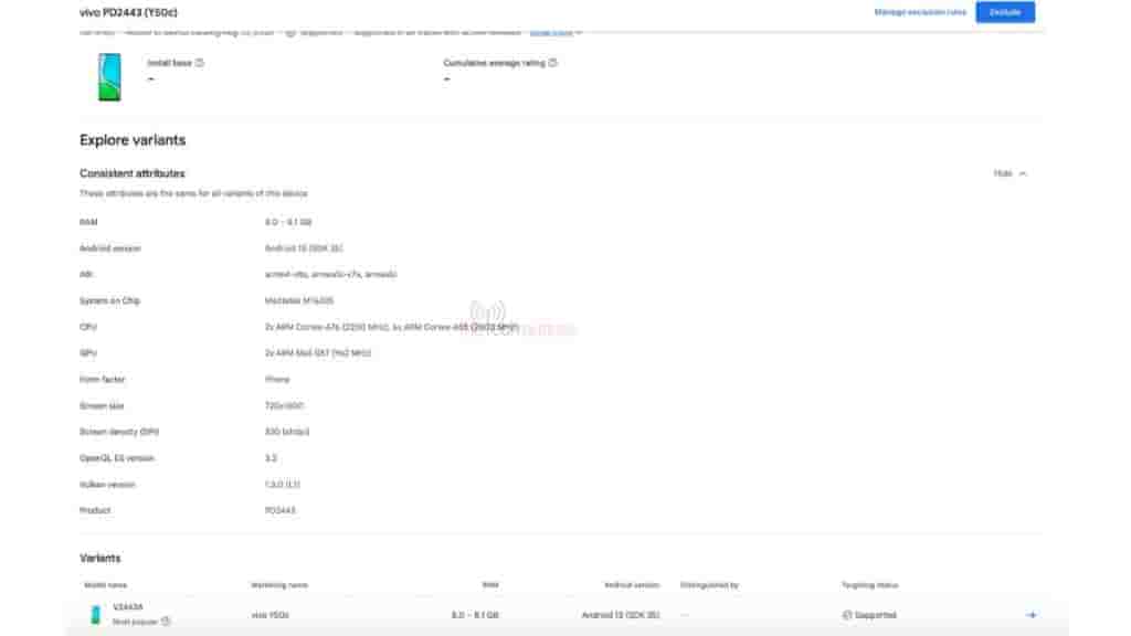 Vivo Y50c - Google Play Console Listing