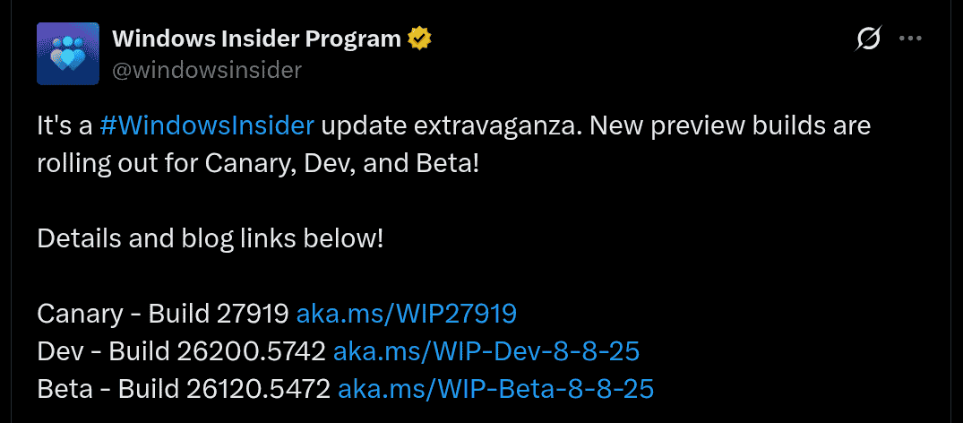 Windows Insider Program - X Post