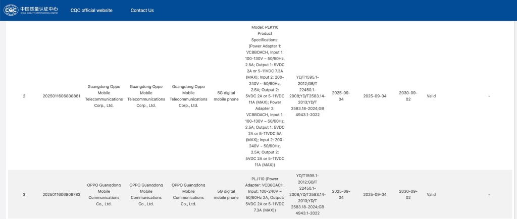 Alleged OnePlus 15 and OPPO Find X9 Series Smartphone - 3C Certification