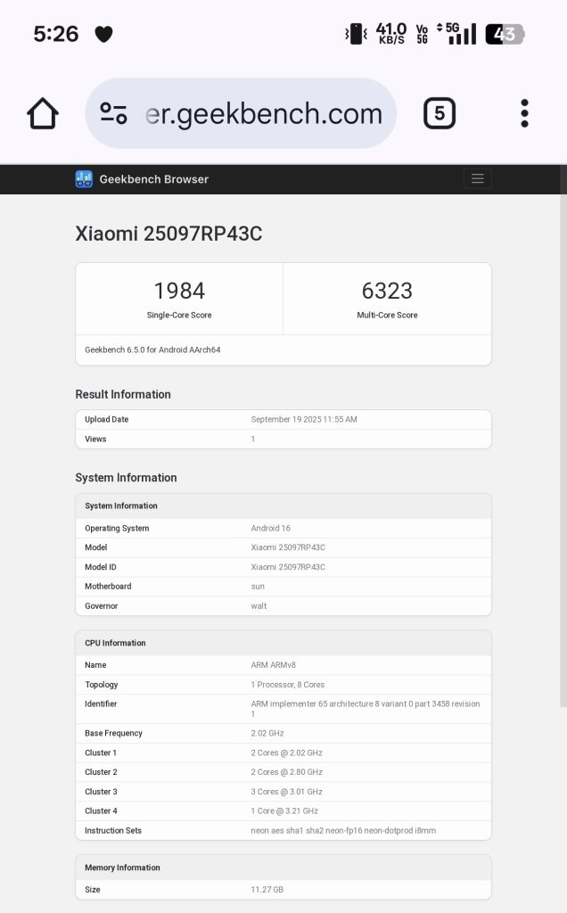 Geekbench Xaiomi Pad 8