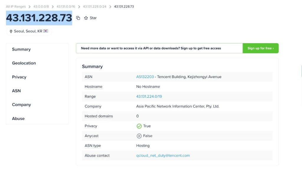 IP Address Pointing to TENCENT CLOUD SERVER