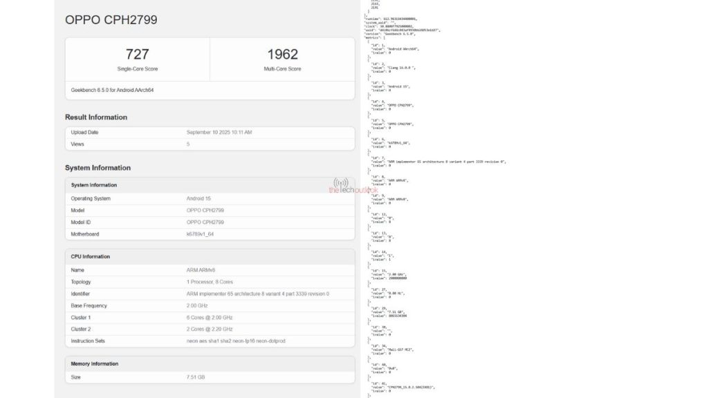 OPPO A6 Pro 4G - Geekbench Listing