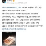 OPPO Find X9 Series - Launch Date (Weibo Post)