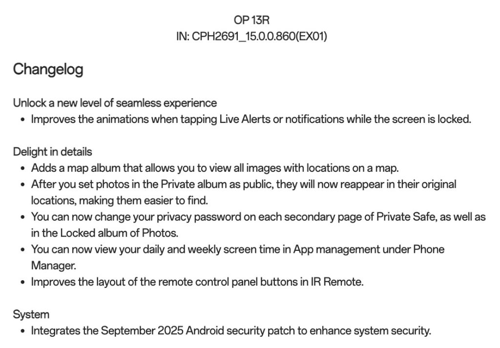 OnePlus 13R OxygenOS 15.0.0.860
