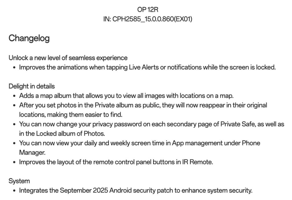 OnePlus 12R OxygenOS 15.0.0.860