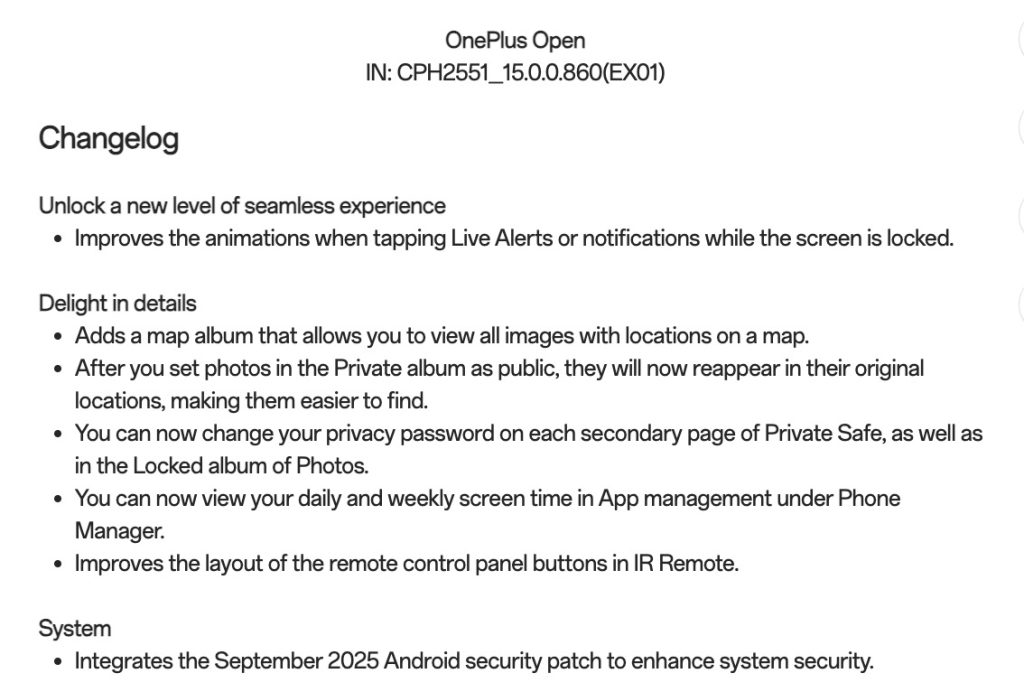 OnePlus Open OxygenOS 15.0.0.860