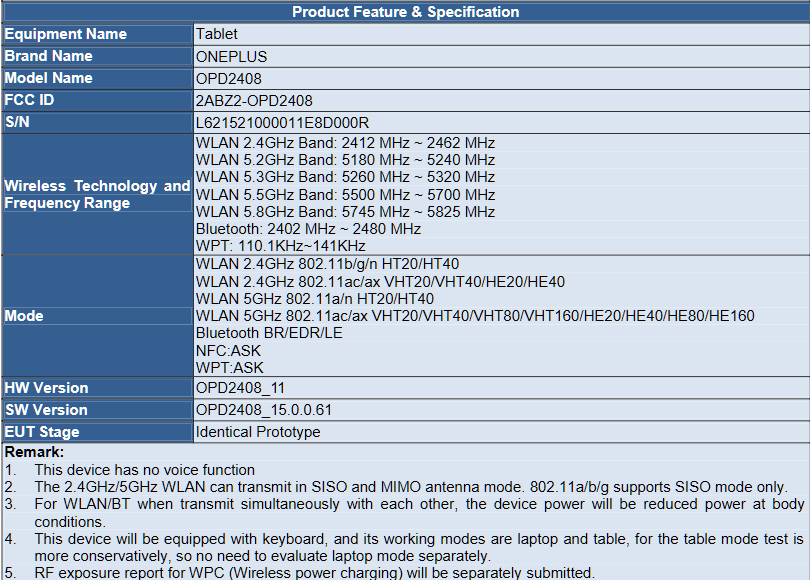 OnePlus Pad 3R (OPD2408) - FCC Listing