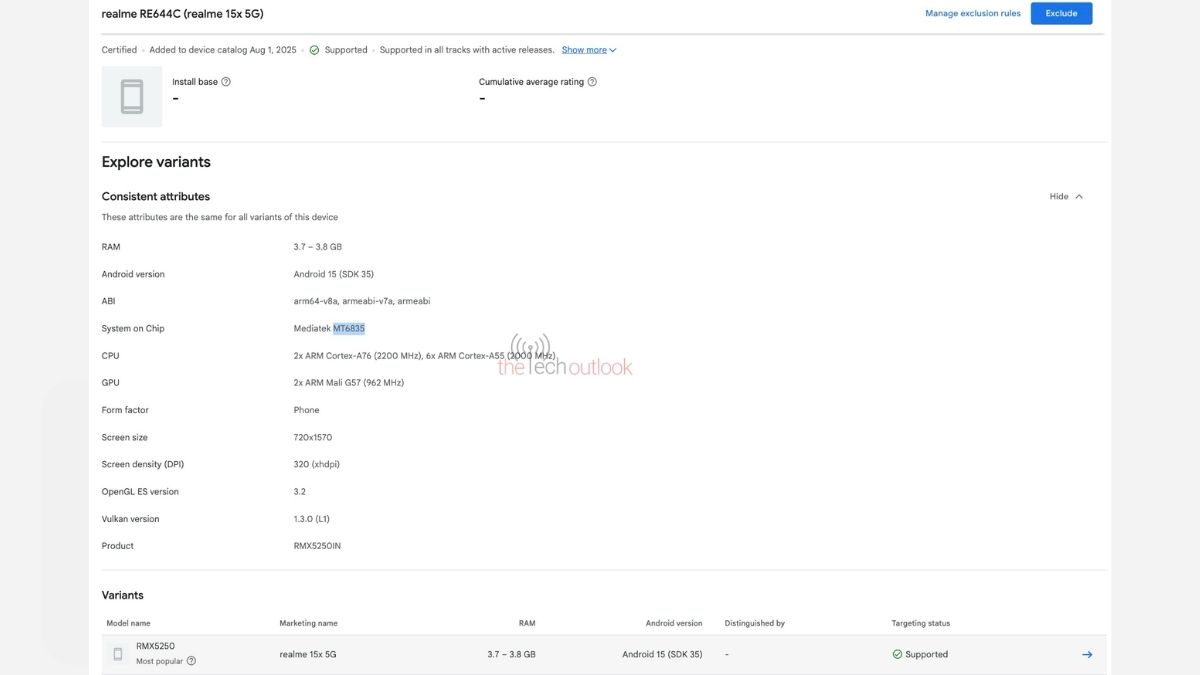Realme 15X 5G Spotted on Google Play Console