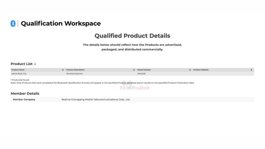 Realme Buds Clip - Bluetooth SIG Certification
