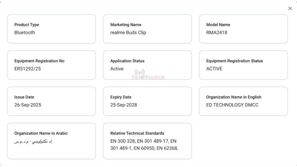 Realme Buds Clip - TDRA Certification
