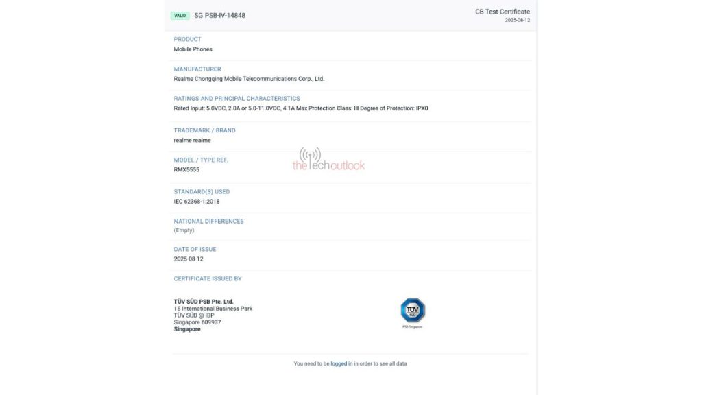 Realme C85 Pro (RMX5555) - TUV SUD Certification